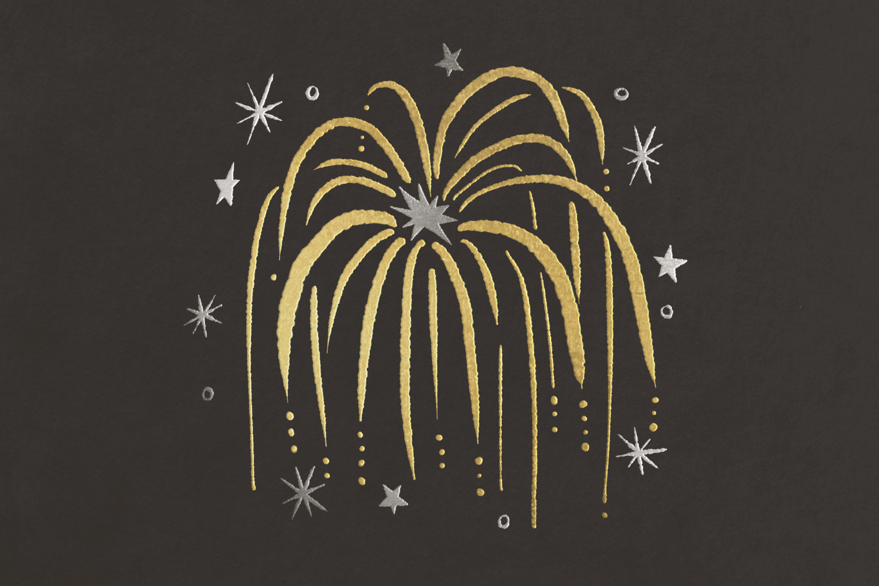 Gold and silver fireworks on a black background.