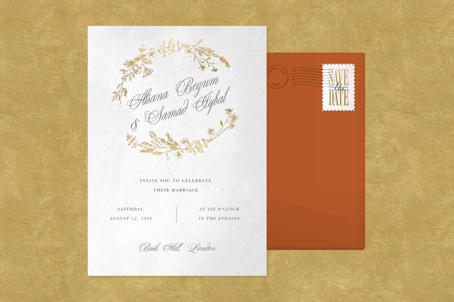 The 15 Best Wedding Invitation Trends Of 2024 Paperless Post   09C Blog Wedding 2024WeddingInvitationTrends BeguiledGoldSprigs 1 1536x1024 