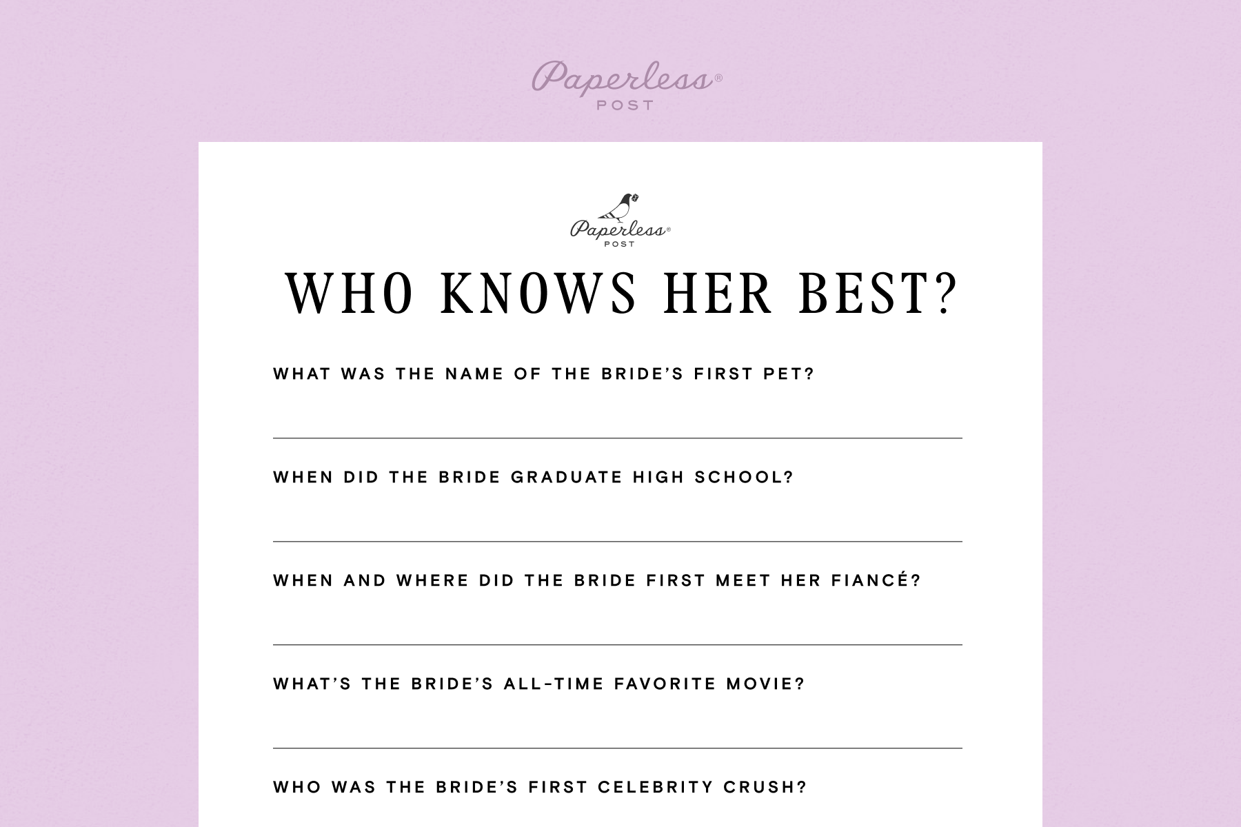A partial view of a print-out sheet for a trivia game called WHO KNOWS HER BEST?